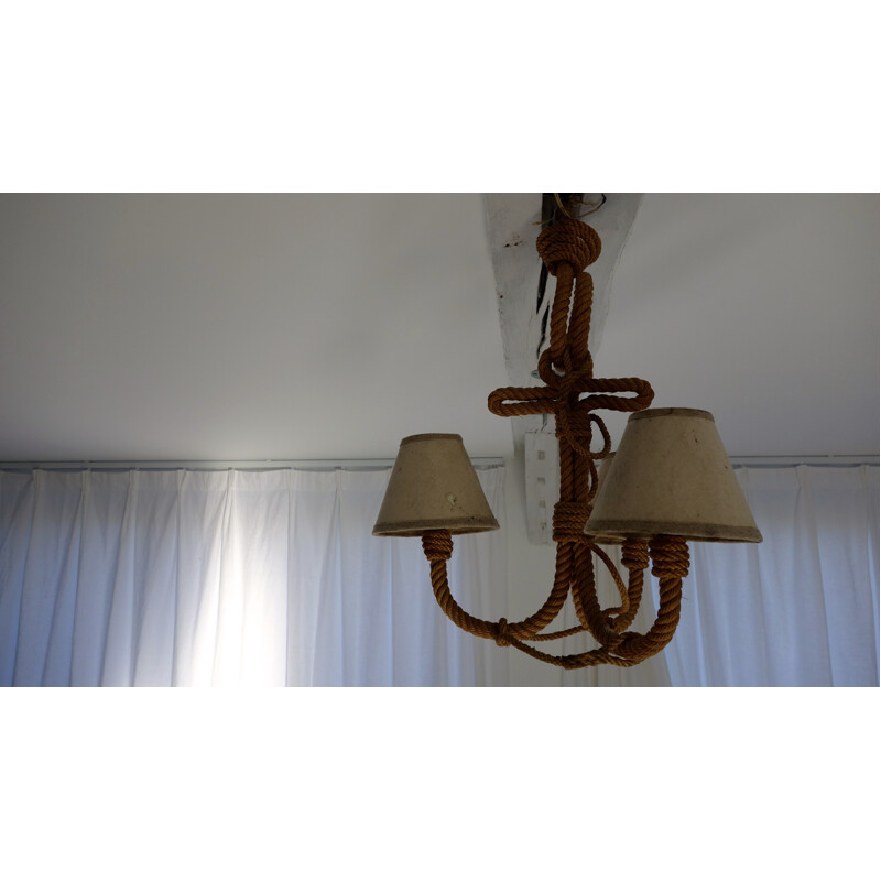 Vibo vintage rope chandelier, A. AUDOUX and F. MINET - 1950s