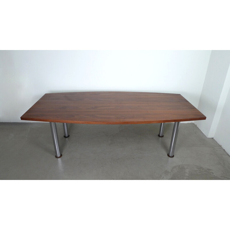 Hull shaped walnut vintage dining table, Germany, 1970s