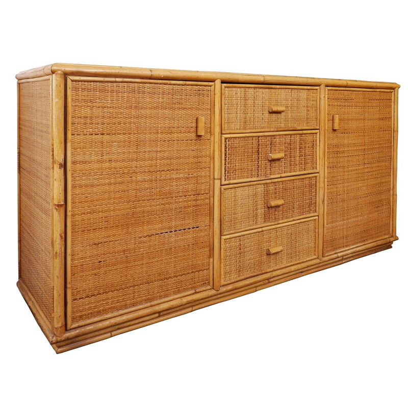 Vintage bamboo and rattan buffet, 1970s