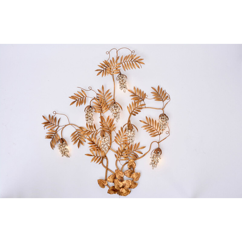 Golden floral vintage wall lamp by Hans Kögl, 1970s