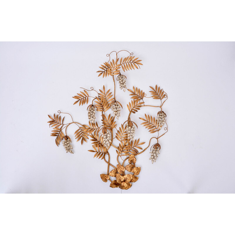 Golden floral vintage wall lamp by Hans Kögl, 1970s