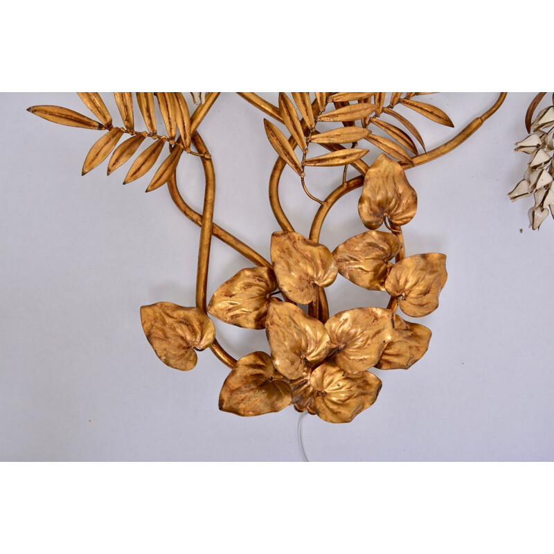 Golden floral vintage wall lamp by Hans Kögl, 1970s