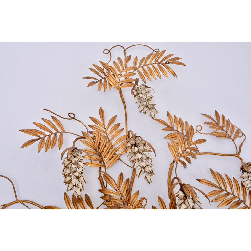 Golden floral vintage wall lamp by Hans Kögl, 1970s