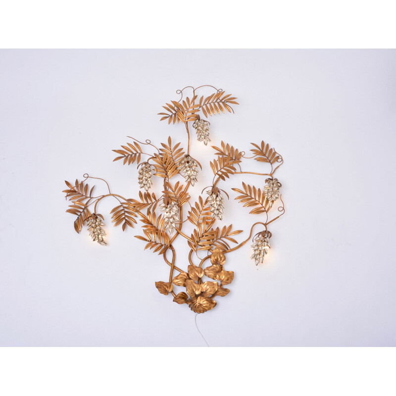 Golden floral vintage wall lamp by Hans Kögl, 1970s