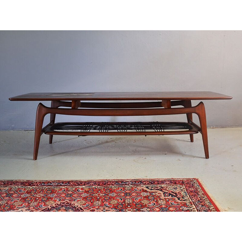 Teak and ceramic vintage coffee table by Louis van Teeffelen and Jaap Ravelli for WéBé, 1950s