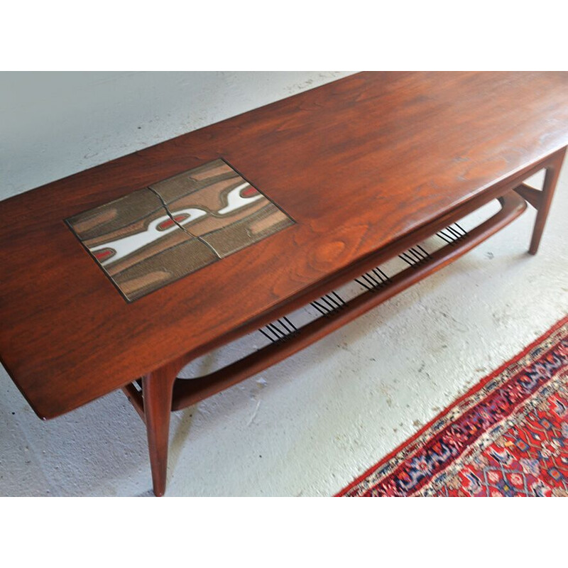 Teak and ceramic vintage coffee table by Louis van Teeffelen and Jaap Ravelli for WéBé, 1950s