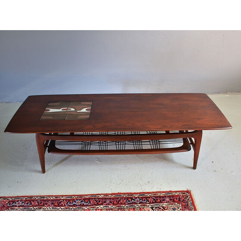 Teak and ceramic vintage coffee table by Louis van Teeffelen and Jaap Ravelli for WéBé, 1950s