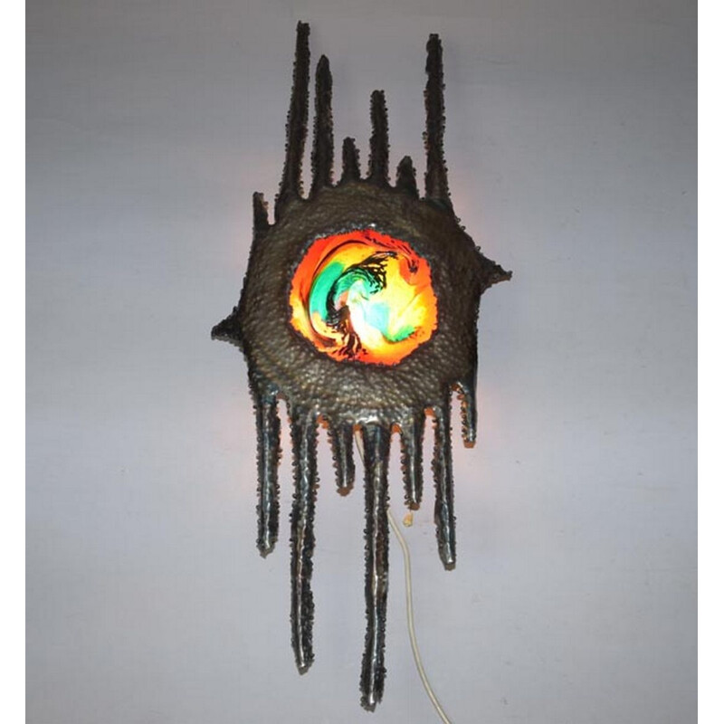 Vintage iron and glass wall lamp, Czechoslovakia 1950s