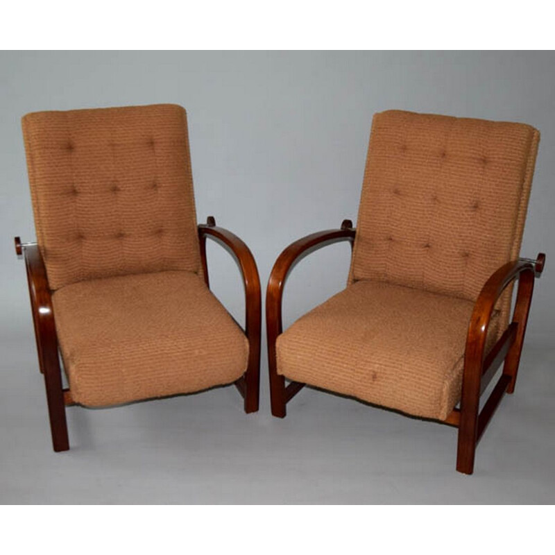 Pair of 2 Art Deco vintage armchairs by Kropacek and Kozelka, 1920s