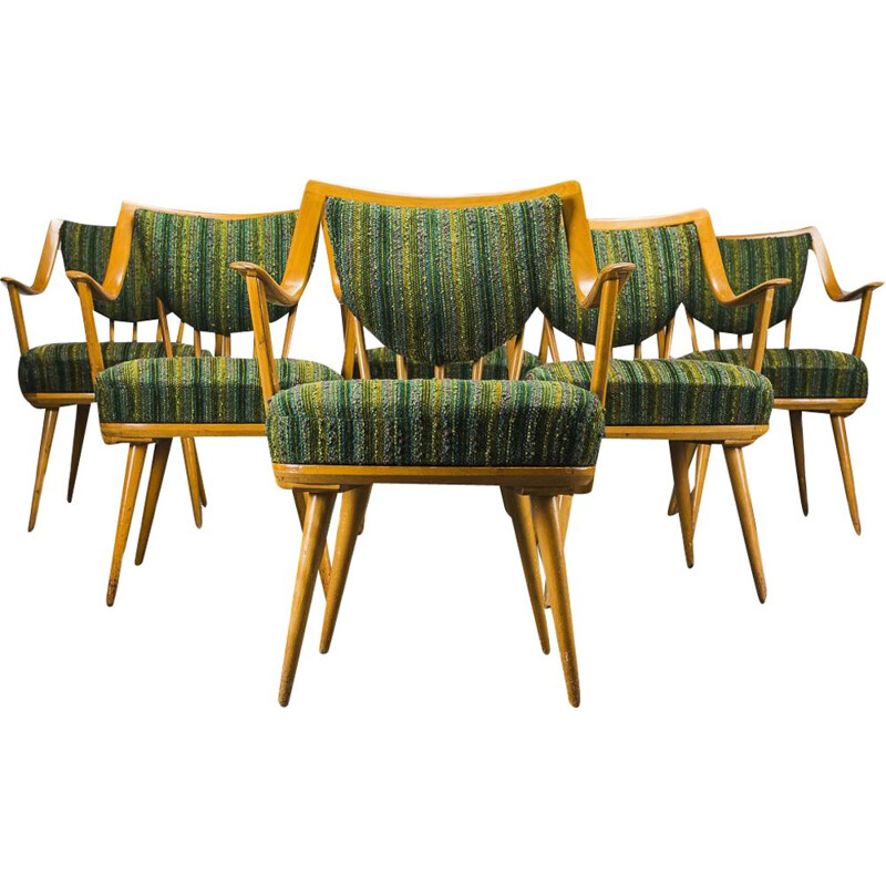 Ensemble de 6 fauteuils vintage en hêtre allemand de Casala, 1950