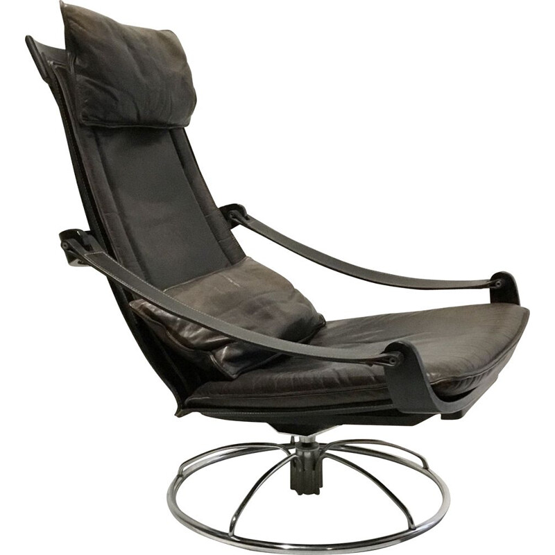 Vintage Swedish Leather Lounge Chair by Åke Fribytter for Nelo Möbel, 1970s