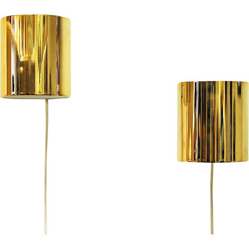 Vintage pair of relieffglass & brass wall lamps by Falkenberg, Sweden 1960s