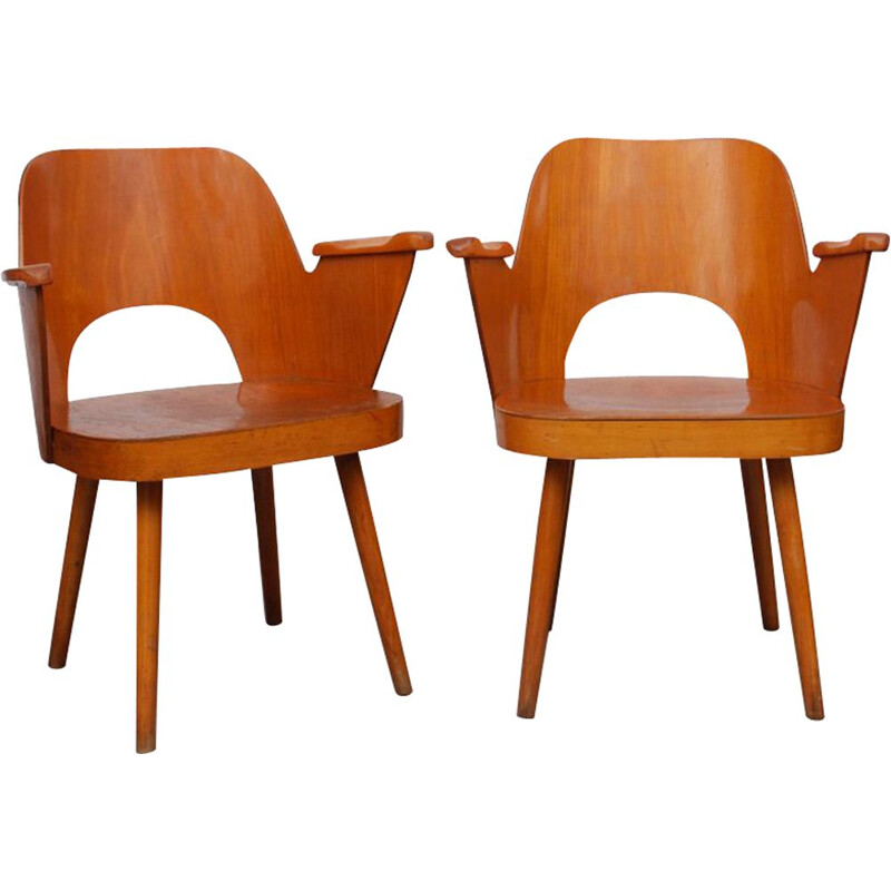 Set of 2 vintage armchairs by Oswald Haerdlt for Ton, 1960s