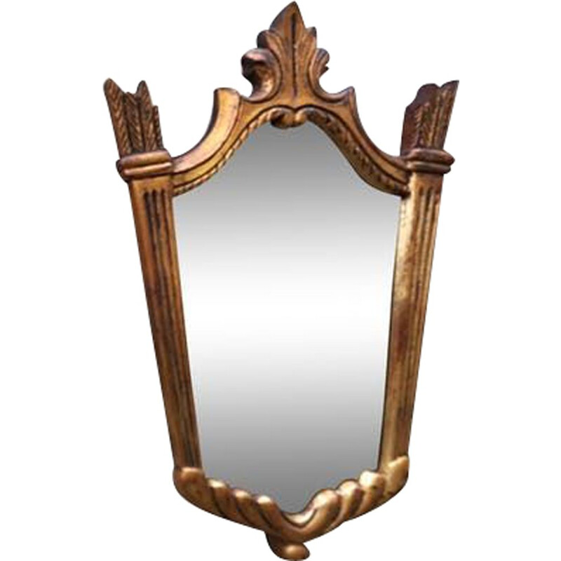 Specchio vintage in legno intagliato con doratura, 1950