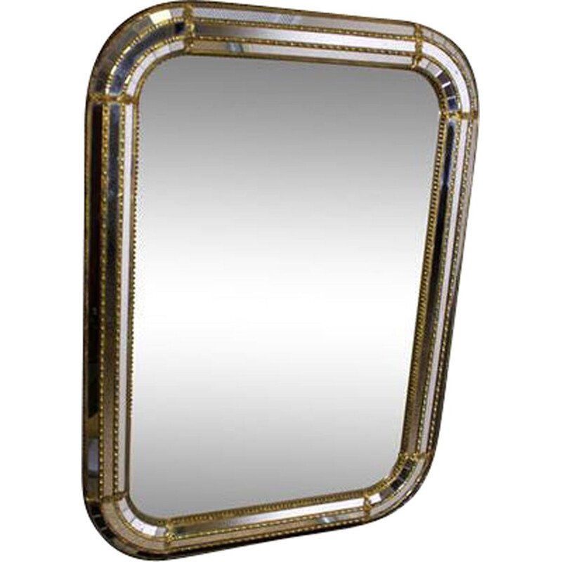 Vintage mirror with facets and galzing bead in gilded brass