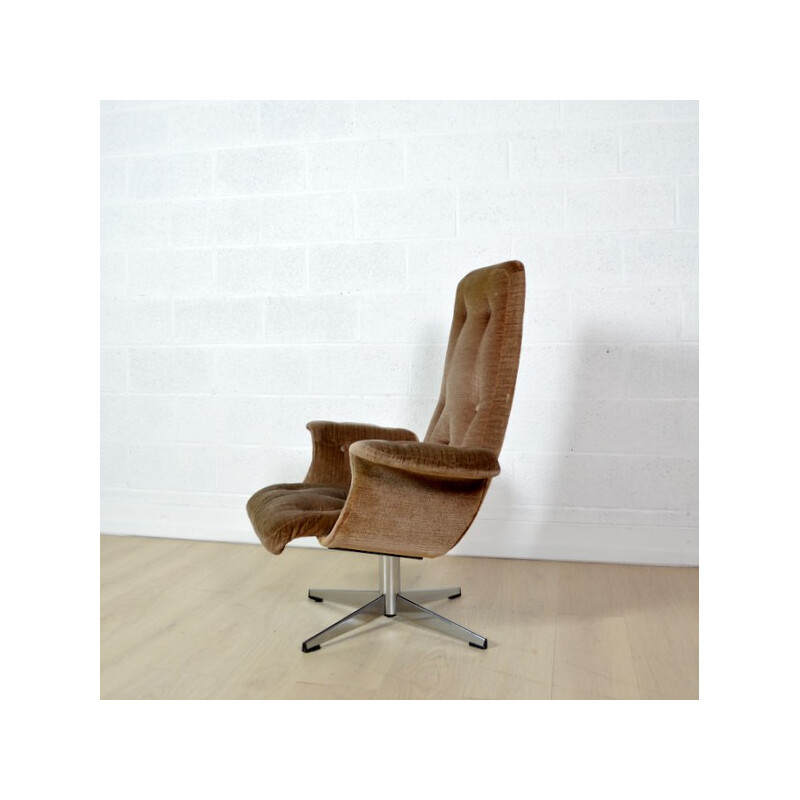 Swivelling armchair in brown velvet fabric - 1960s