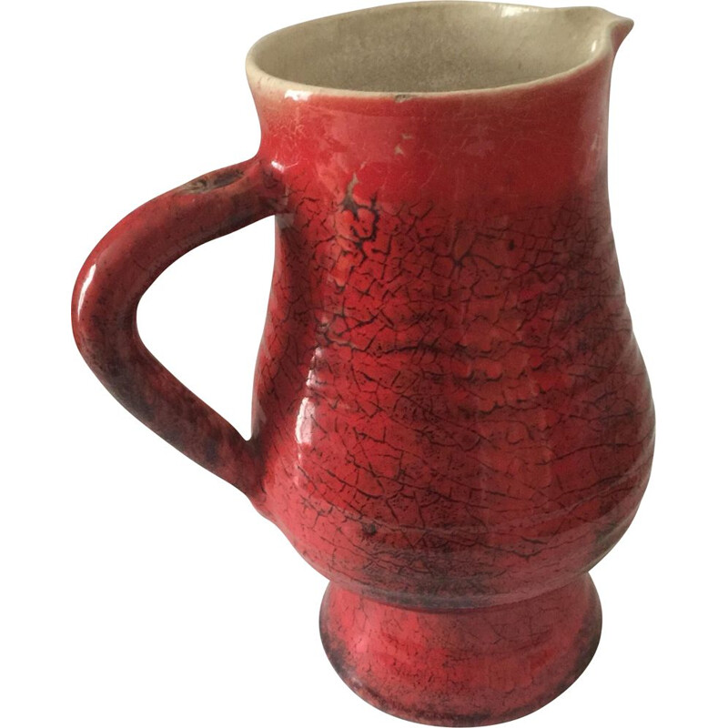 Vaso vintage di Accolay in ceramica smaltata rossa