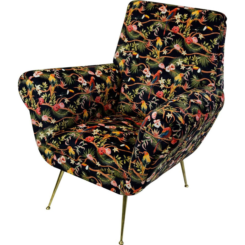 Vintage Italian Velvet Armchair by Gigi Radice for Minotti