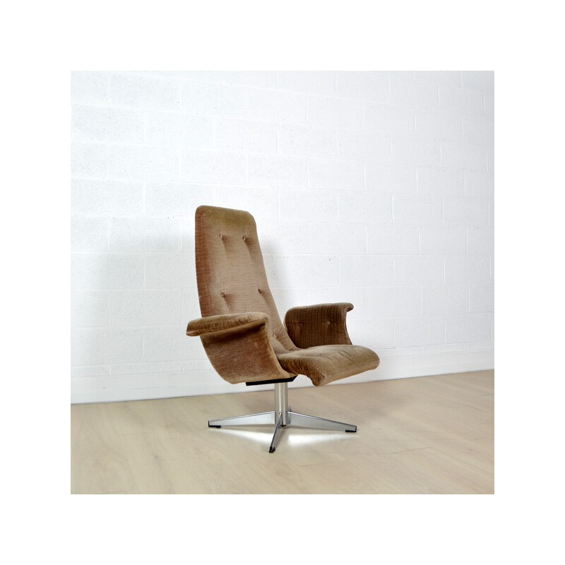 Swivelling armchair in brown velvet fabric - 1960s