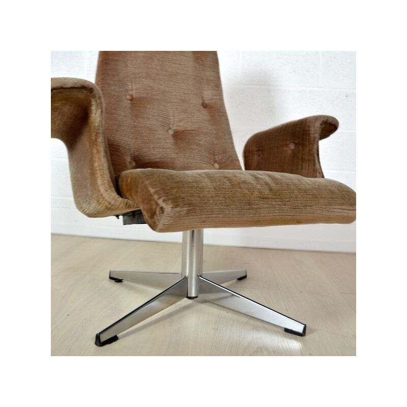 Swivelling armchair in brown velvet fabric - 1960s