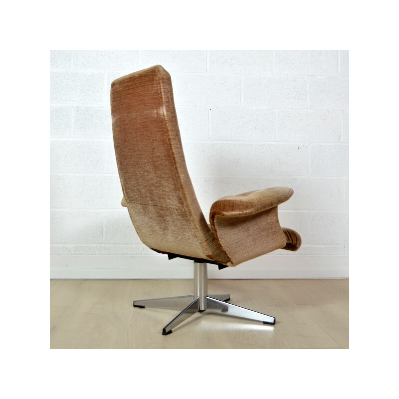 Swivelling armchair in brown velvet fabric - 1960s