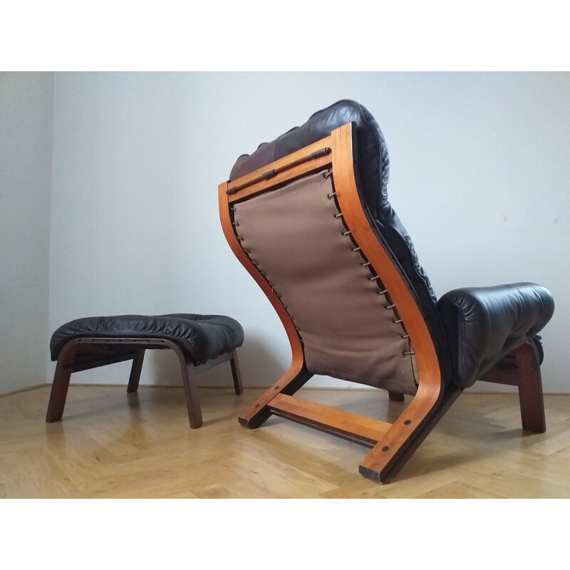 Leather armchair with ottoman by RyBo Rykken and Oddvin Rykken, 1970s.