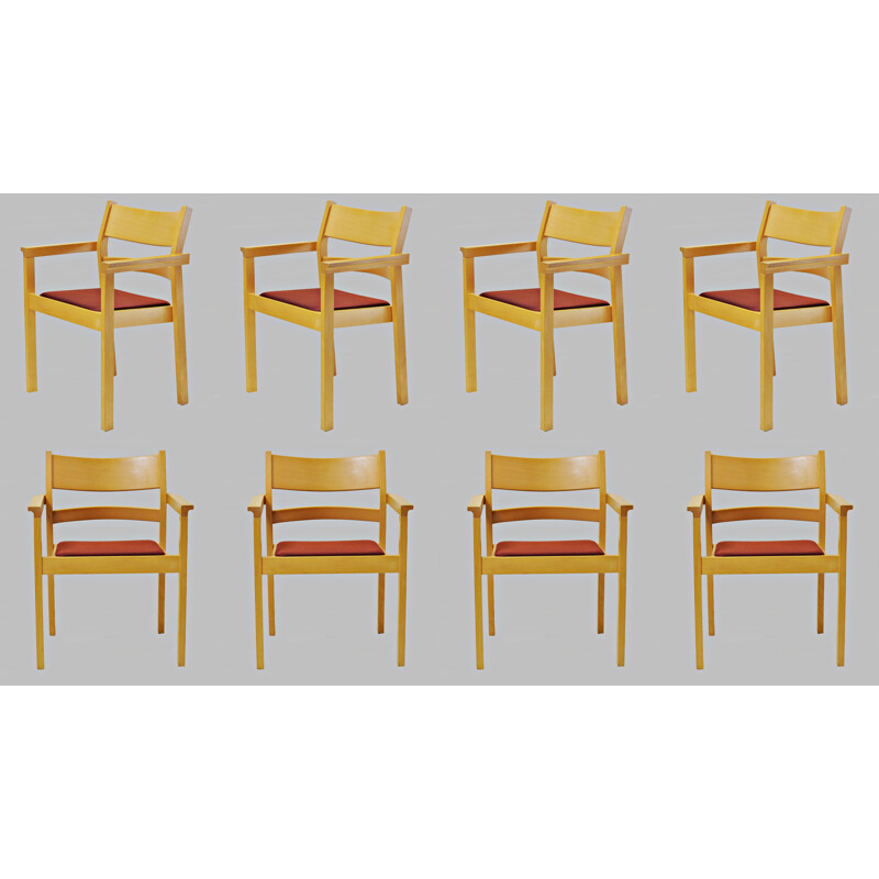 Set of 8 vintage beech armchairs by Hans J. Wegner