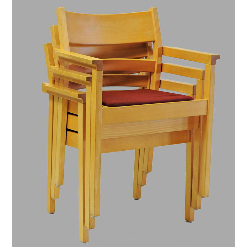Set of 8 vintage beech armchairs by Hans J. Wegner