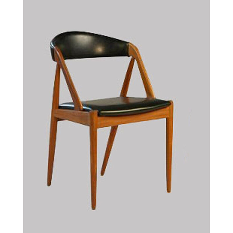 Vintage dining chair in teak and black skaï by Kai Kristiansen