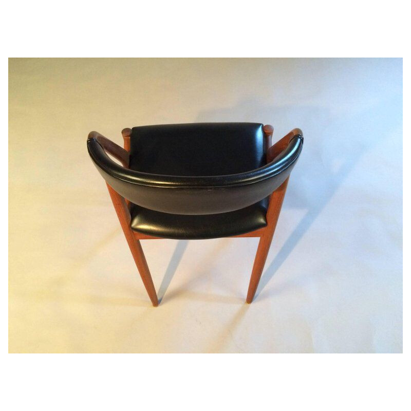 Vintage dining chair in teak and black skaï by Kai Kristiansen