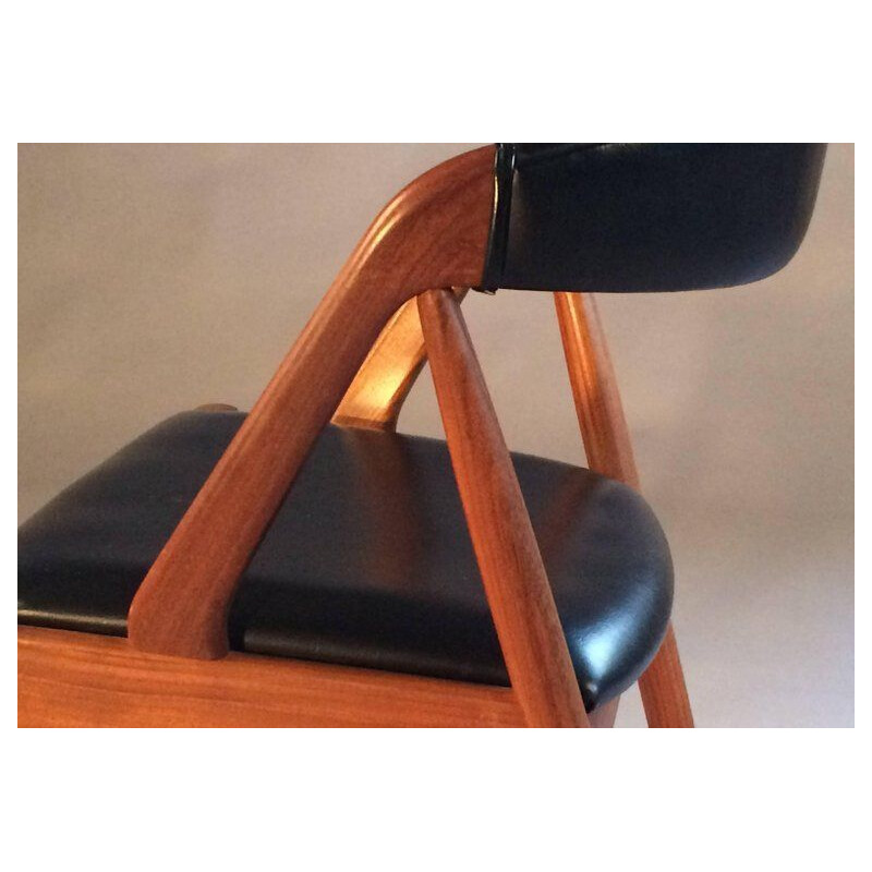 Vintage dining chair in teak and black skaï by Kai Kristiansen