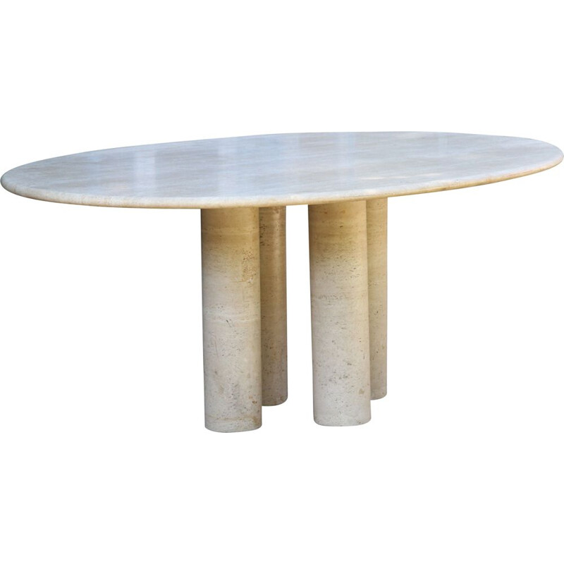 Large vintage oval table by Mario Bellini Colonnata 2 in travertine, 1970