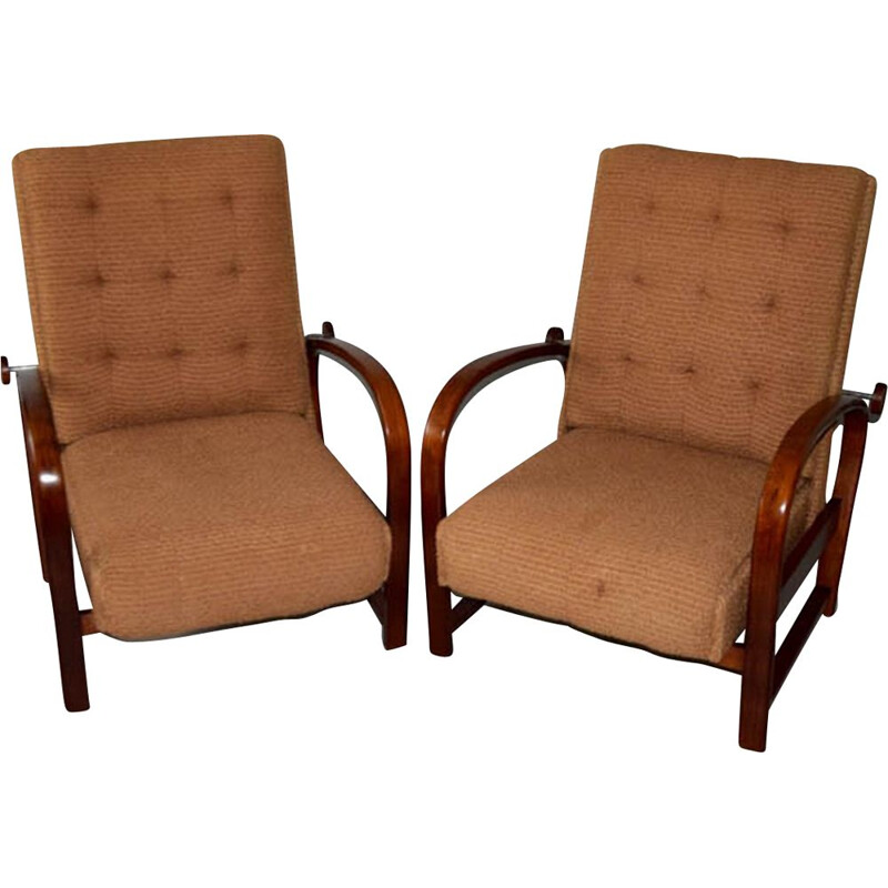 Pair of 2 Art Deco vintage armchairs by Kropacek and Kozelka, 1920s