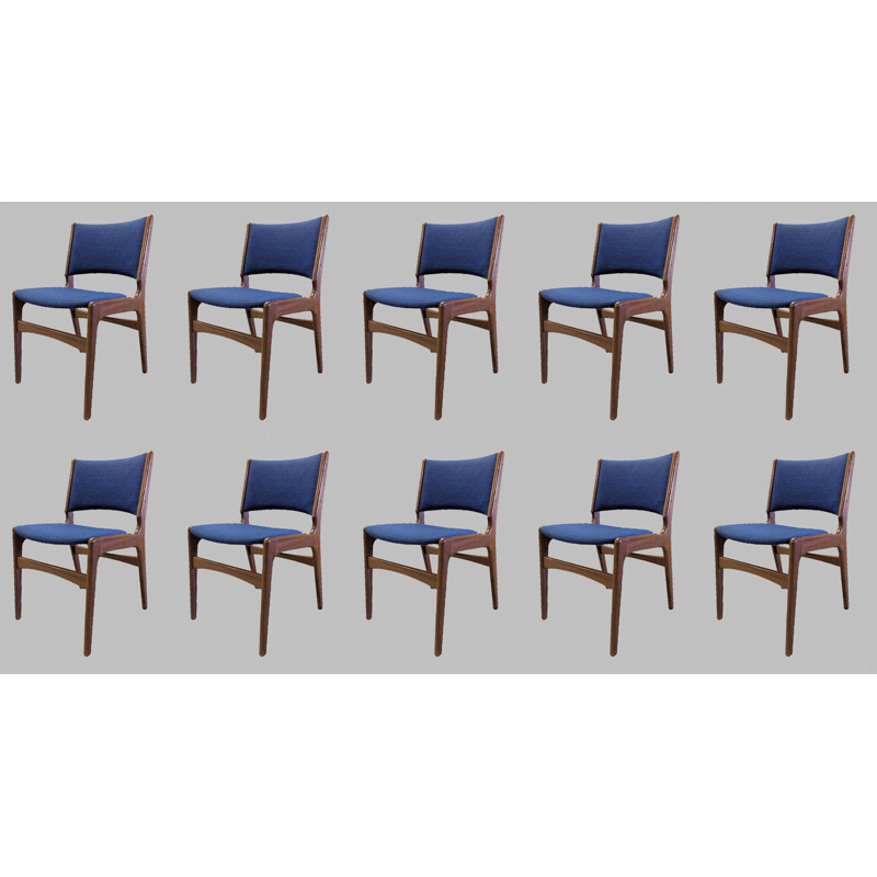 Set of 10 vintage teak dining chairs by Erik Buch