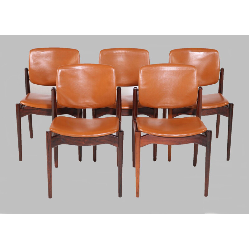 Set of 5 vintage rosewood dining chairs by Erik Buch