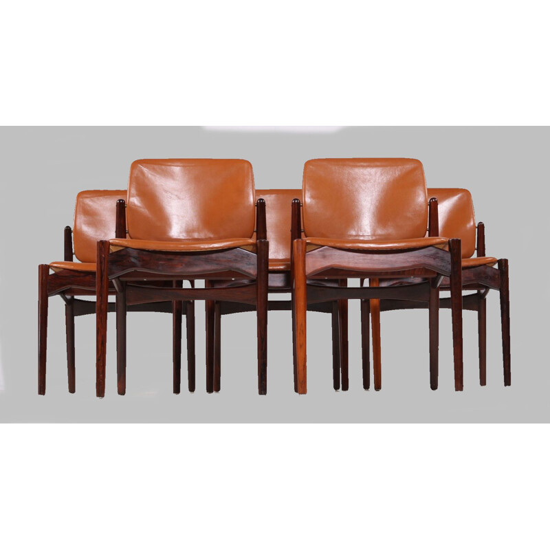 Set of 5 vintage rosewood dining chairs by Erik Buch