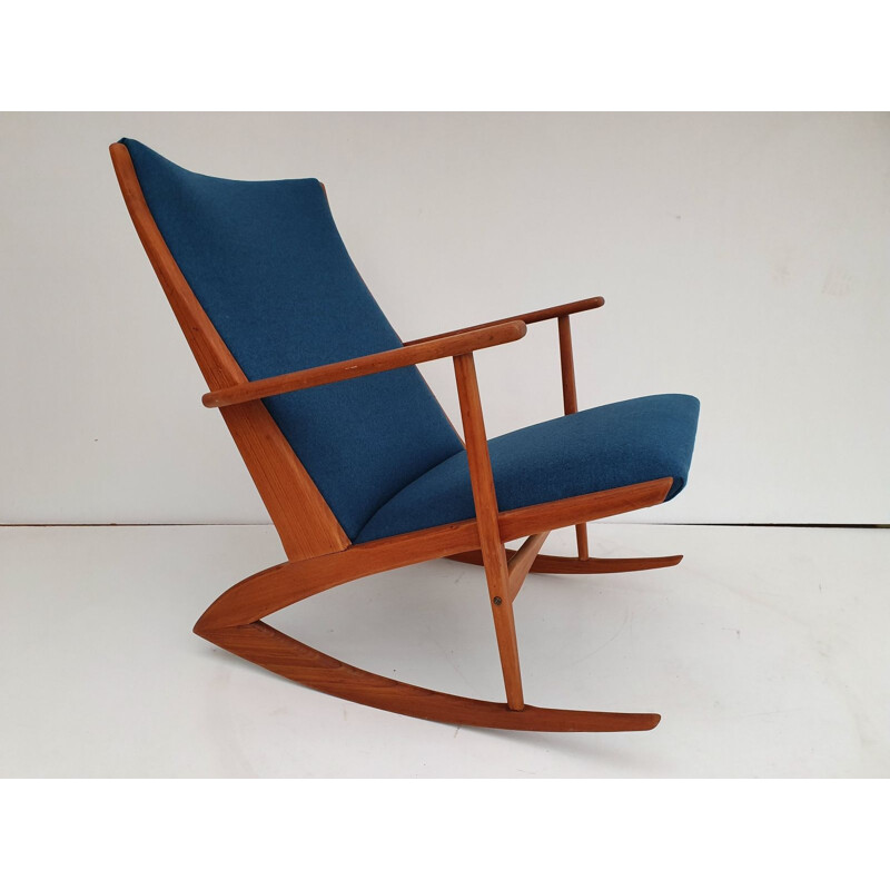Chaise à bascule en teck et laine vintage par Holger Georg Jensen, 1960