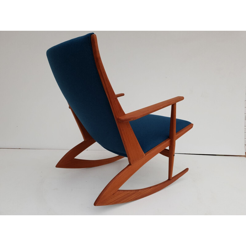 Chaise à bascule en teck et laine vintage par Holger Georg Jensen, 1960