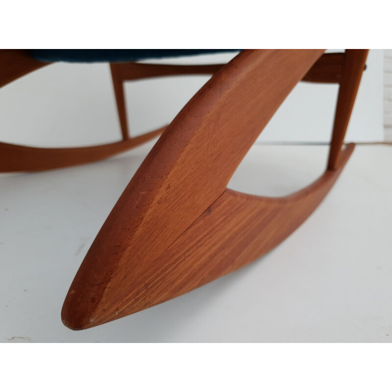 Chaise à bascule en teck et laine vintage par Holger Georg Jensen, 1960