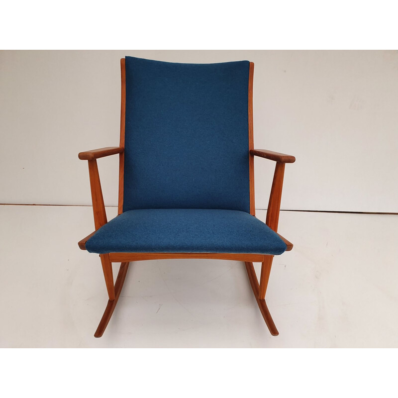 Vintage teak and wool rocking chair by Holger Georg Jensen,1960s