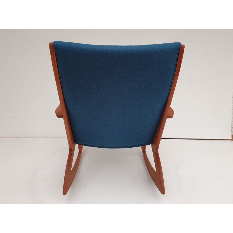 Vintage teak and wool rocking chair by Holger Georg Jensen,1960s