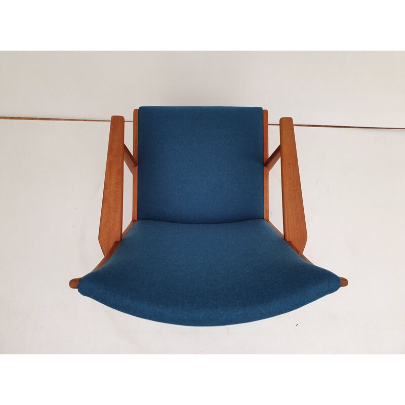 Chaise à bascule en teck et laine vintage par Holger Georg Jensen, 1960