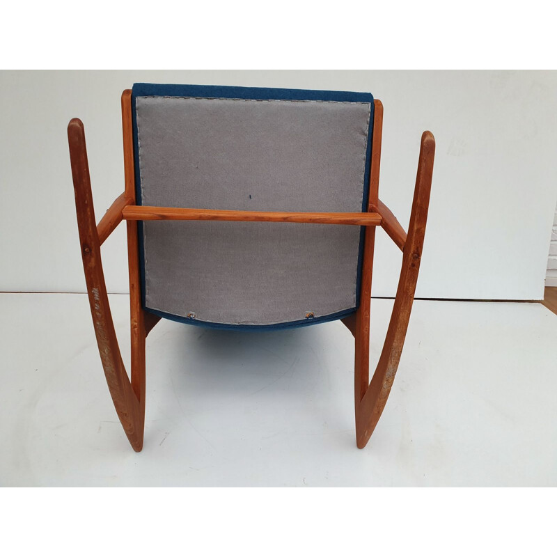 Vintage teak and wool rocking chair by Holger Georg Jensen,1960s