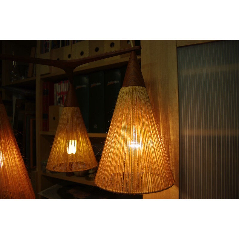 Vintage teak pendant light , France, 1950s