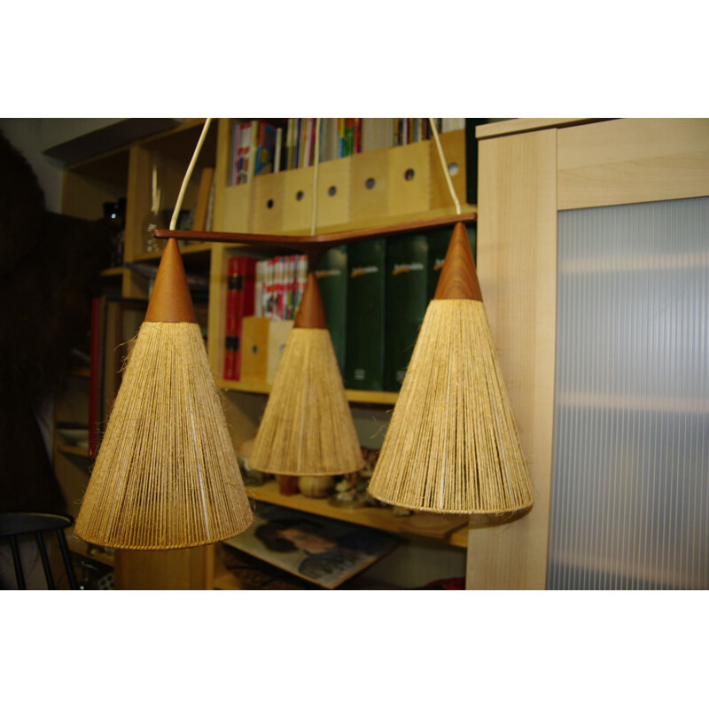 Vintage teak pendant light , France, 1950s