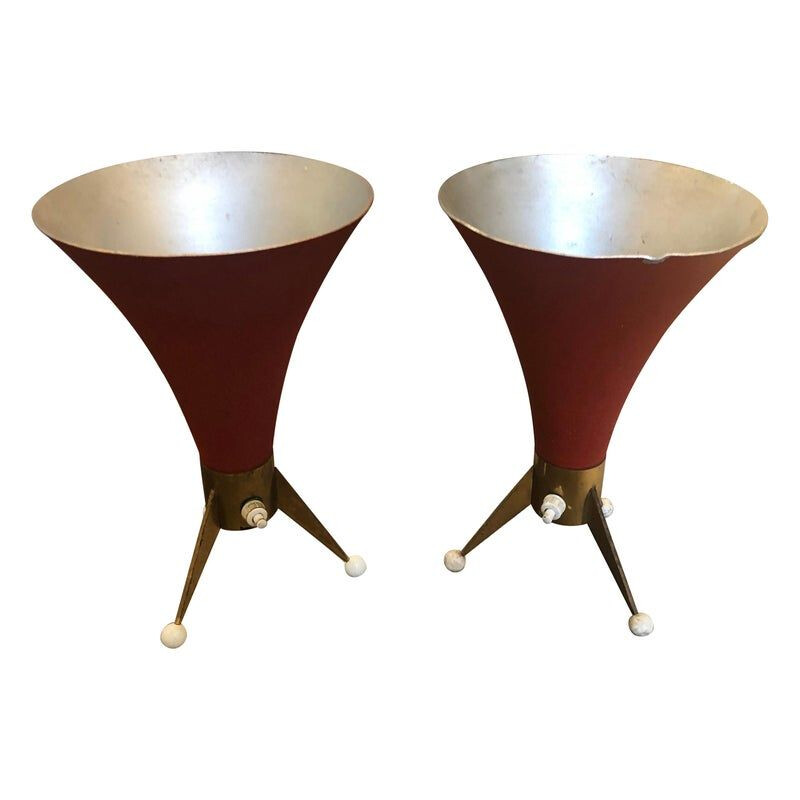 Set of 2 vintage brass table lamps, Italy, 1960s