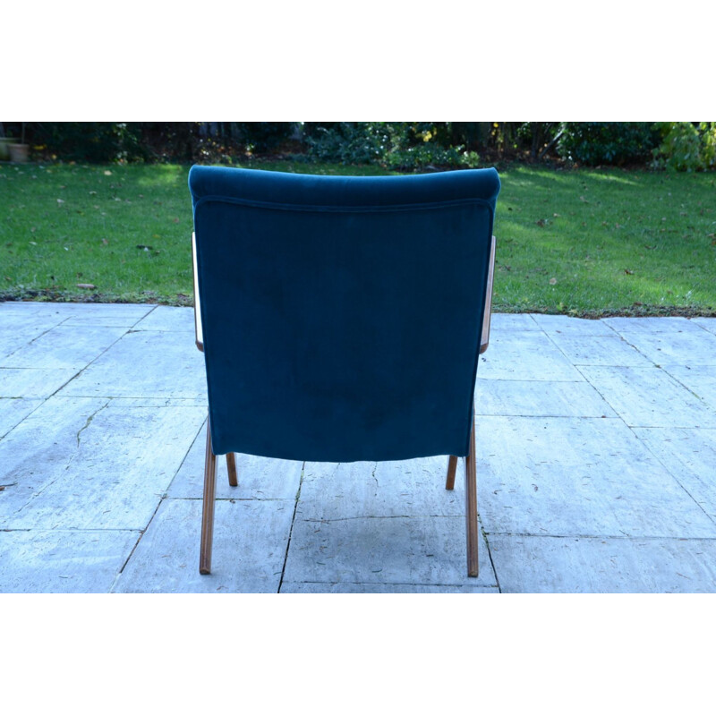 Vintage wood and blue velvet armchair by José Zanine Caldas, 1950s