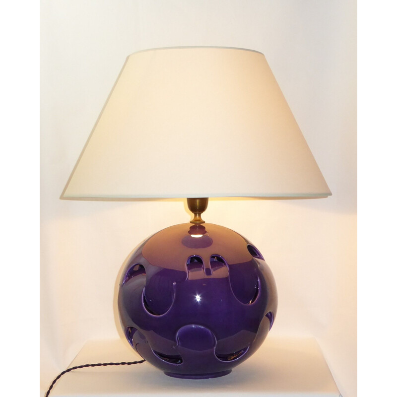 Vintage plum ceramic lamp, 1970