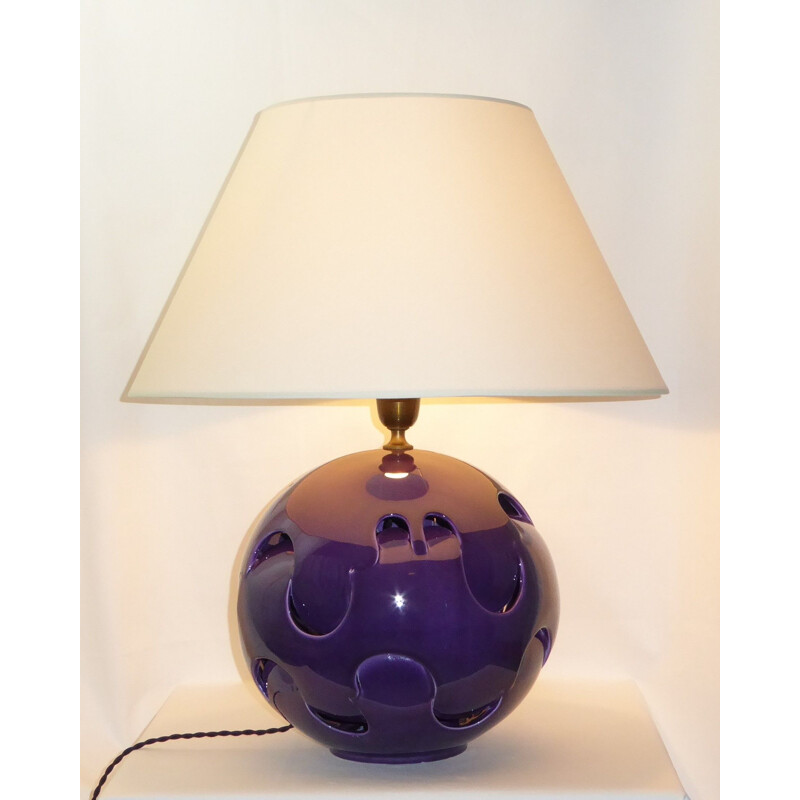 Vintage pruim keramische lamp, 1970