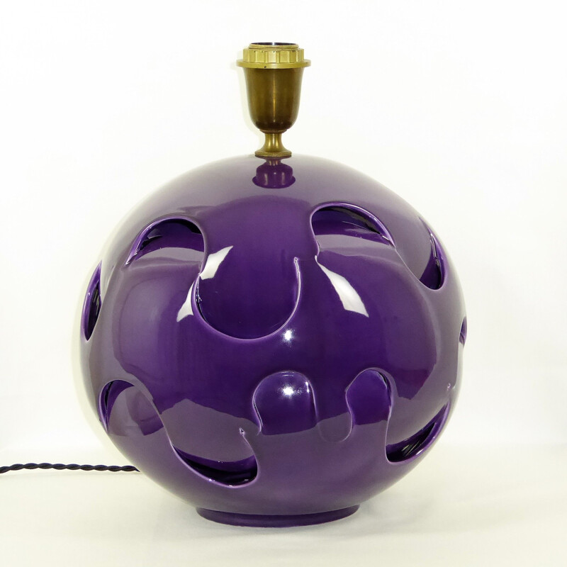 Vintage plum ceramic lamp, 1970